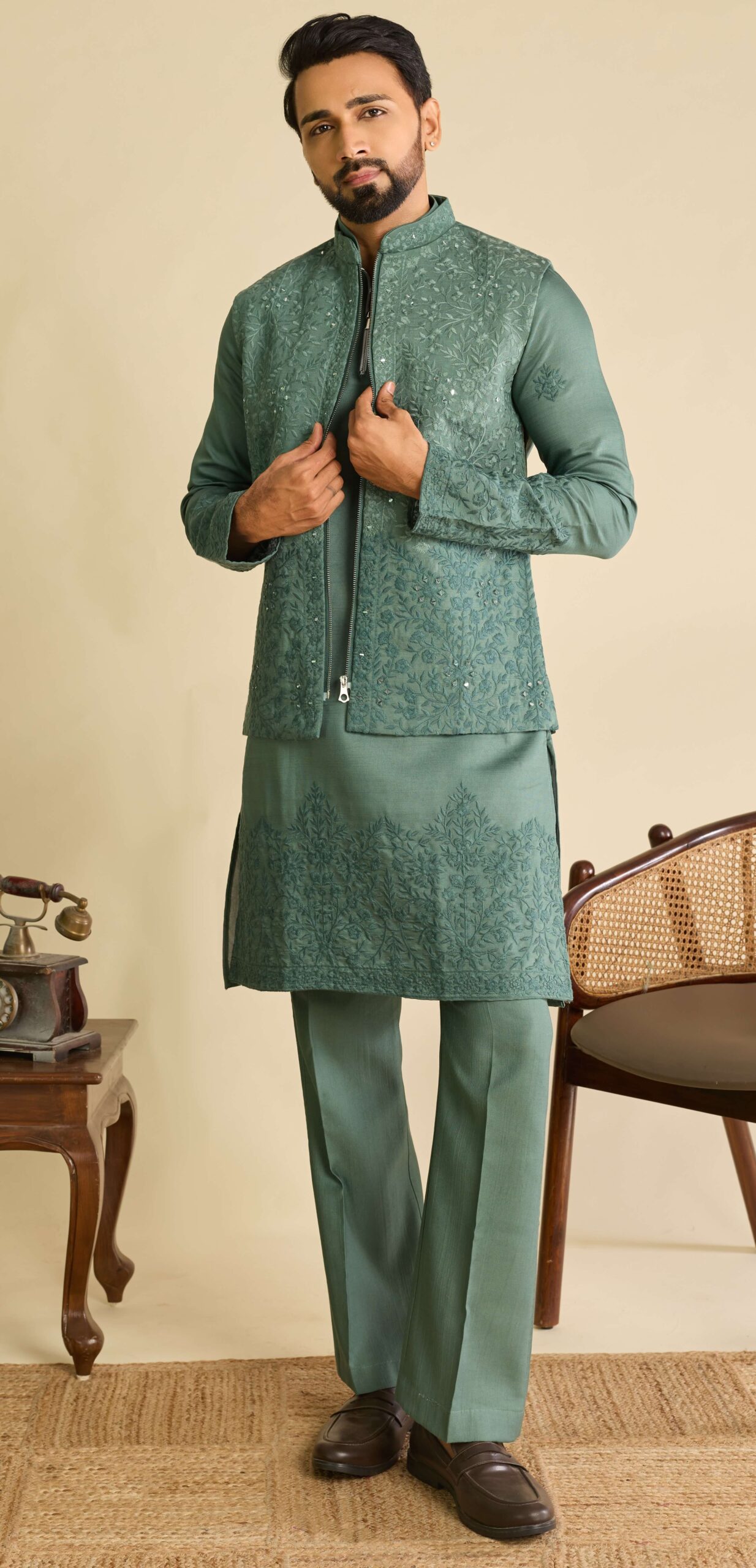 Modern Kurta Pajama with Jacket for Wedding