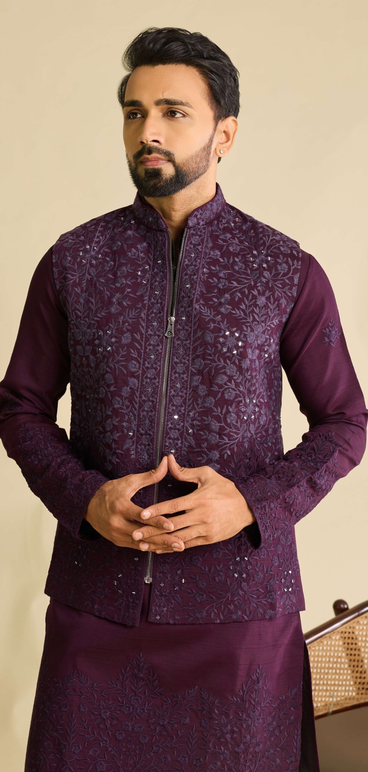 Wine Colour Kurta Pajama with Jacket