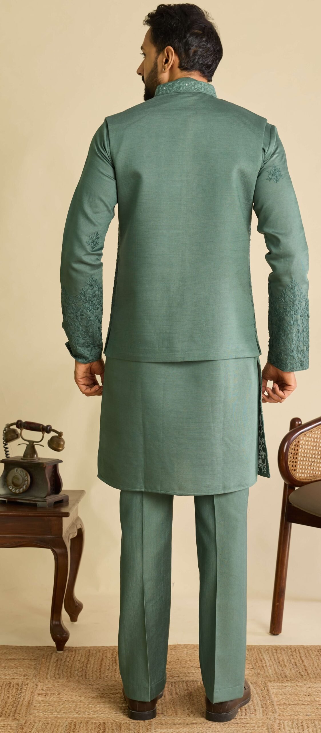 kurta pajama with jacket punjabi style Back view