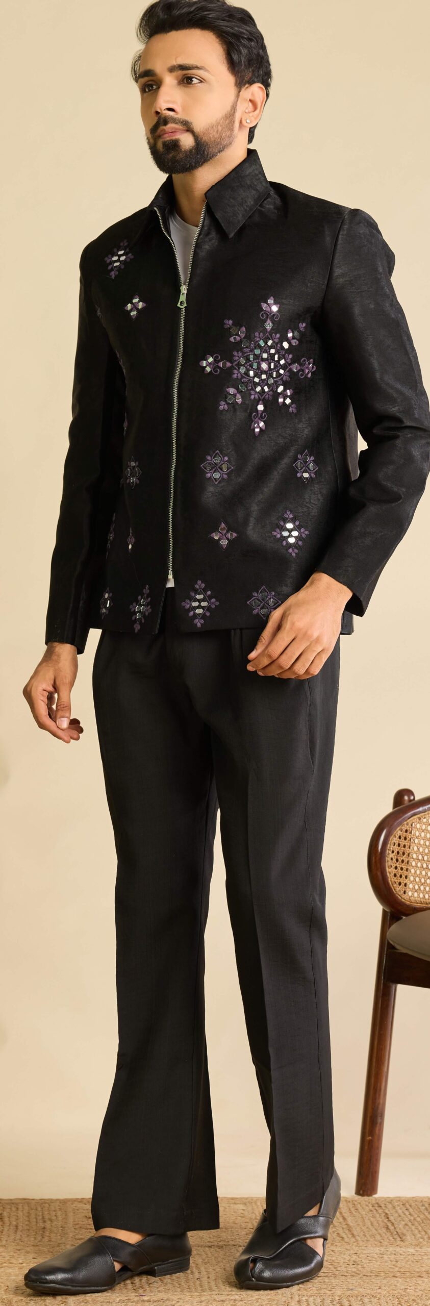 Black Designer Ethnic Jacket Set for Groom Brother