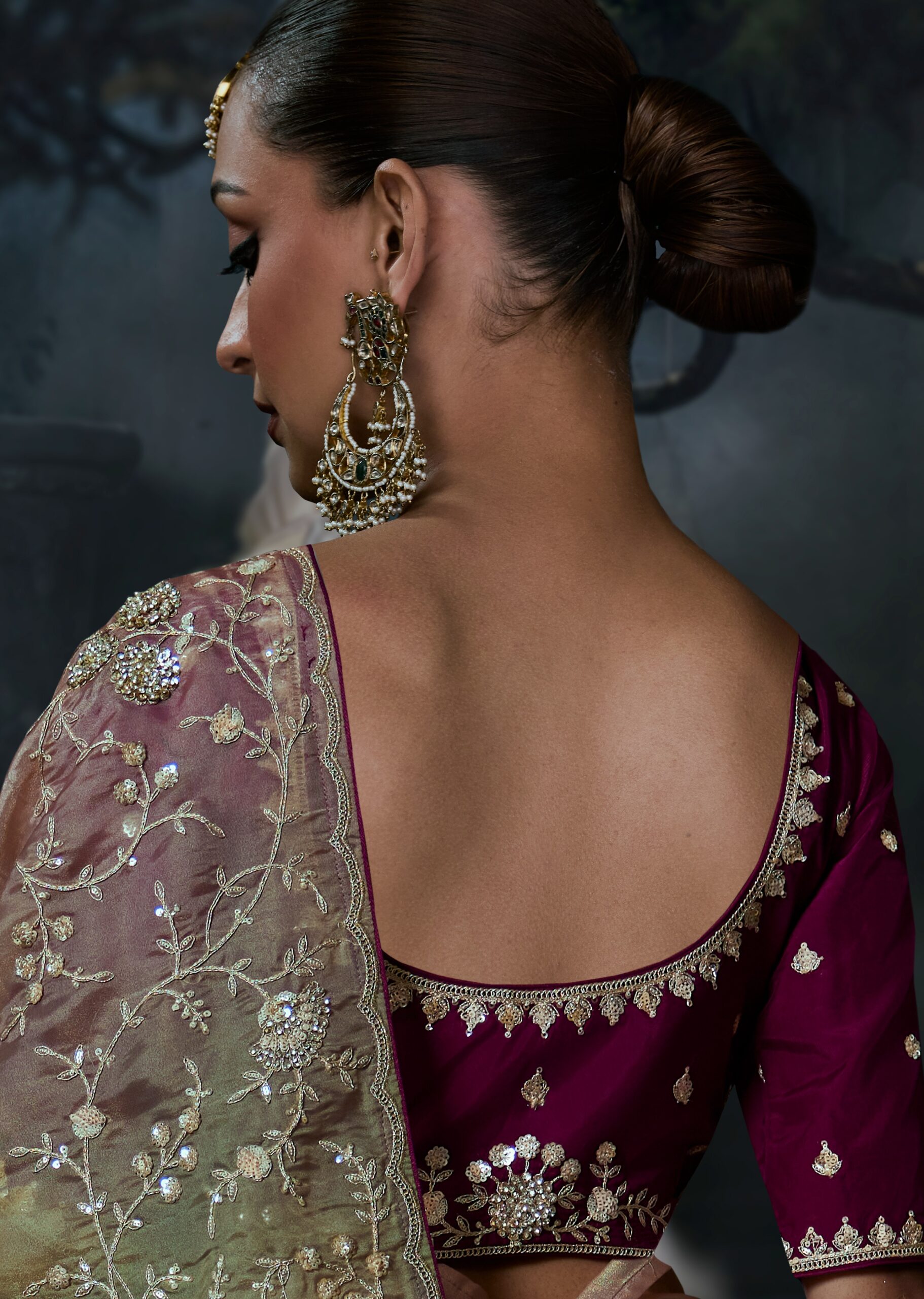 Brown Party Wear Saree with Contrast Blouse