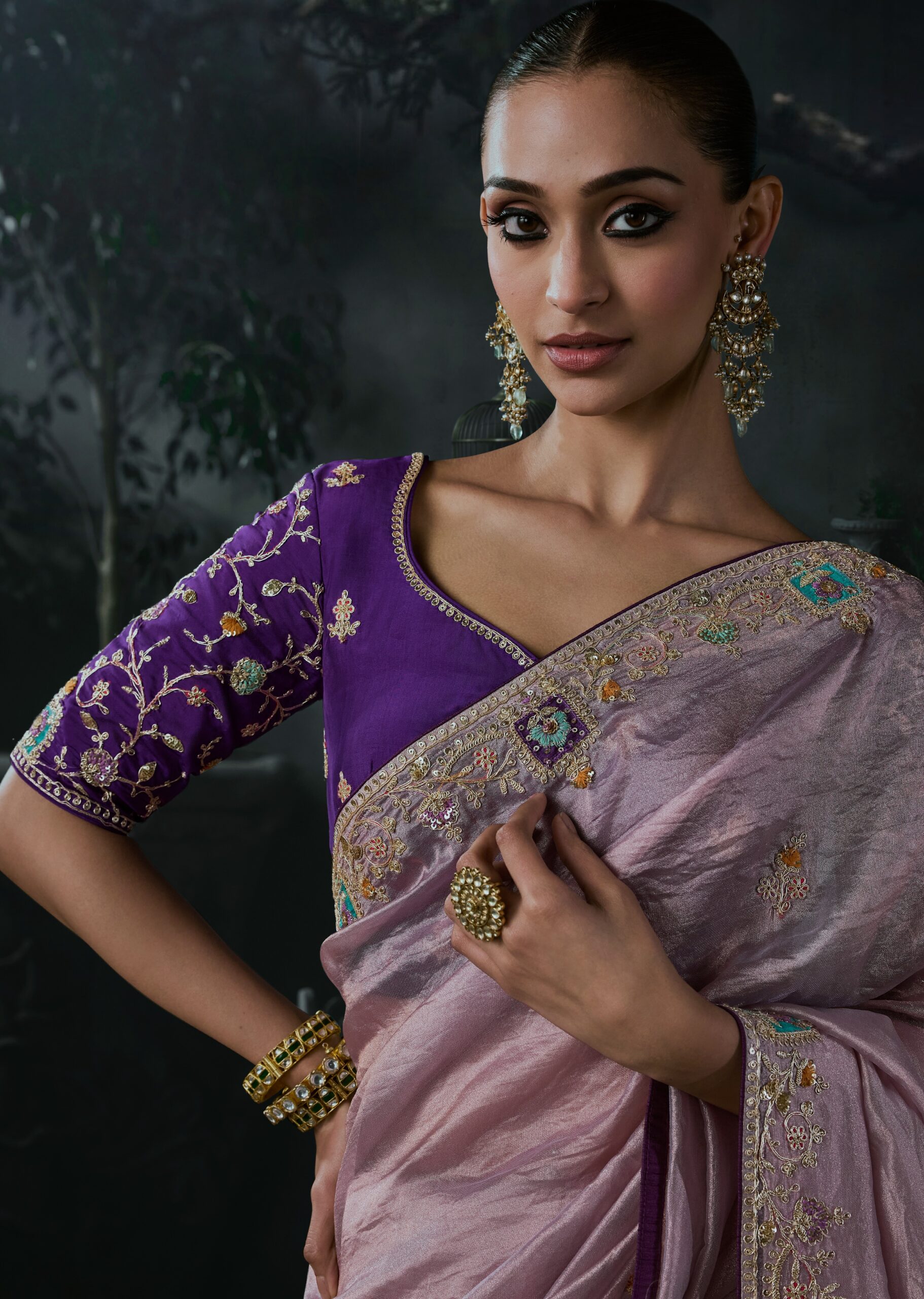 Cocktail Party Wear Saree Purple Colour Saree
