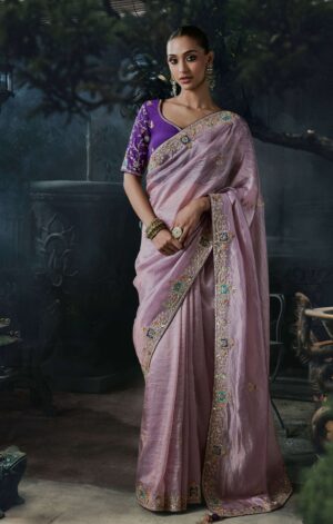 Cocktail Party Wear Saree with Designer Contrast Blouse