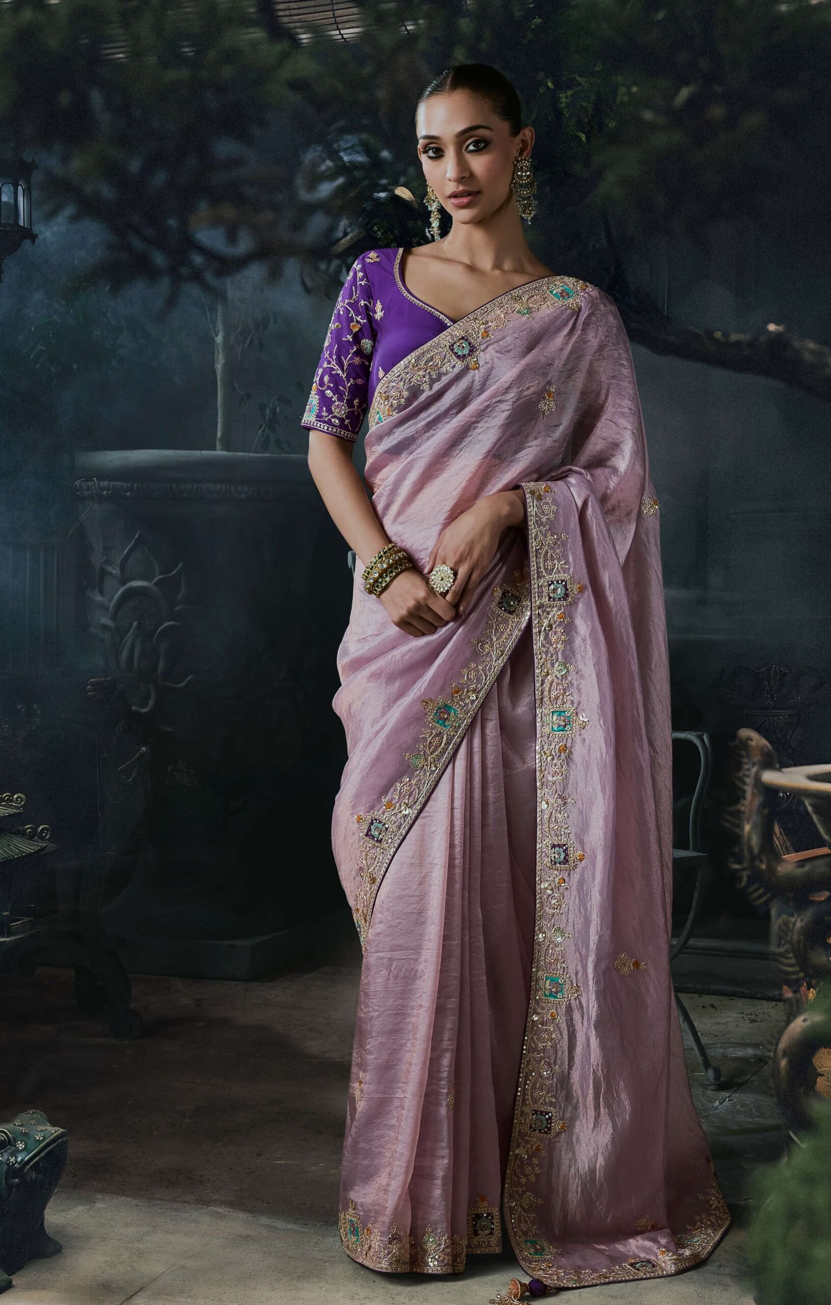 Cocktail Party Wear Saree with Designer Contrast Blouse