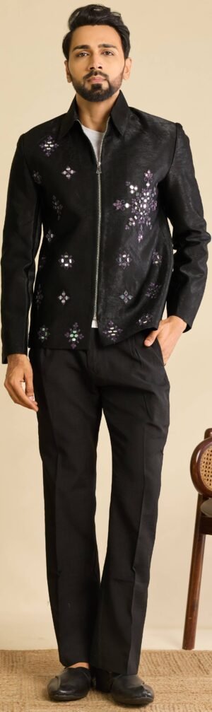 Designer Black Indo Western Jacket Set for Wedding & Reception