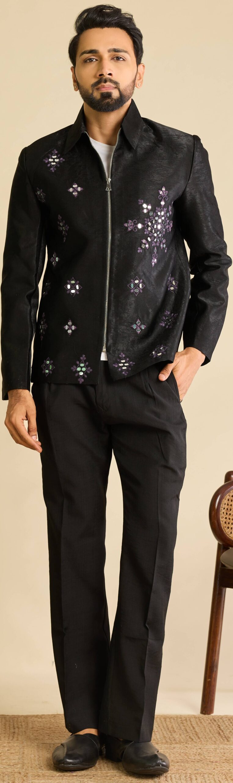 Designer Black Indo Western Jacket Set for Wedding & Reception