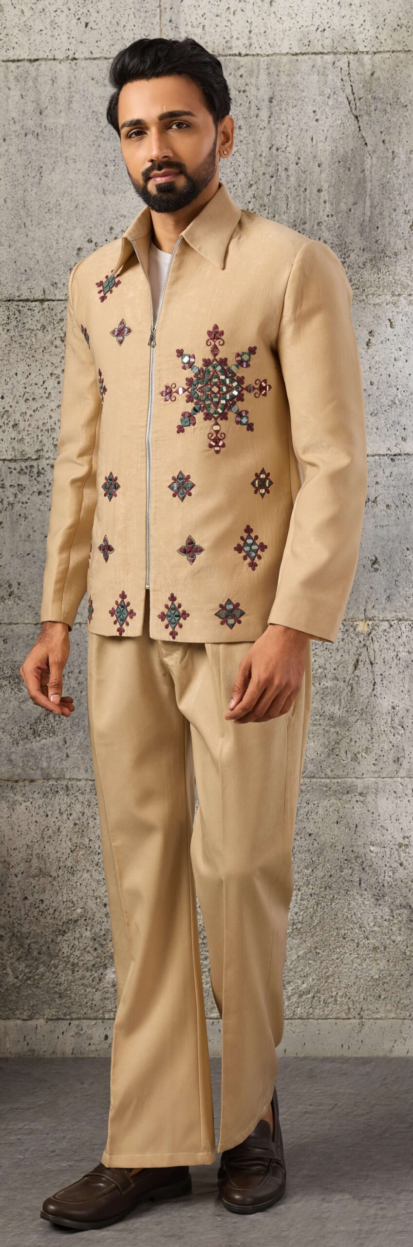 Designer Cream Reception Wear Jacket Set for Men
