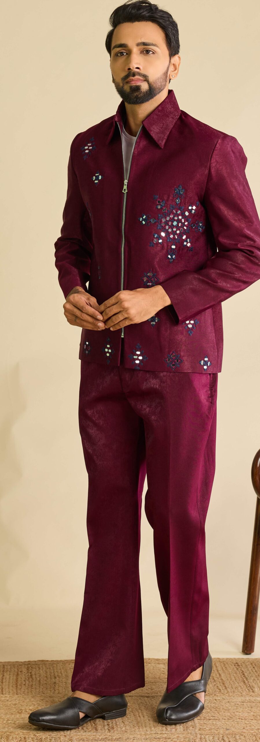 Designer Maroon Party Wear Jacket Set