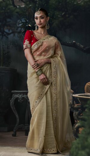 Designer Party Wear Saree for Wedding Beige Saree