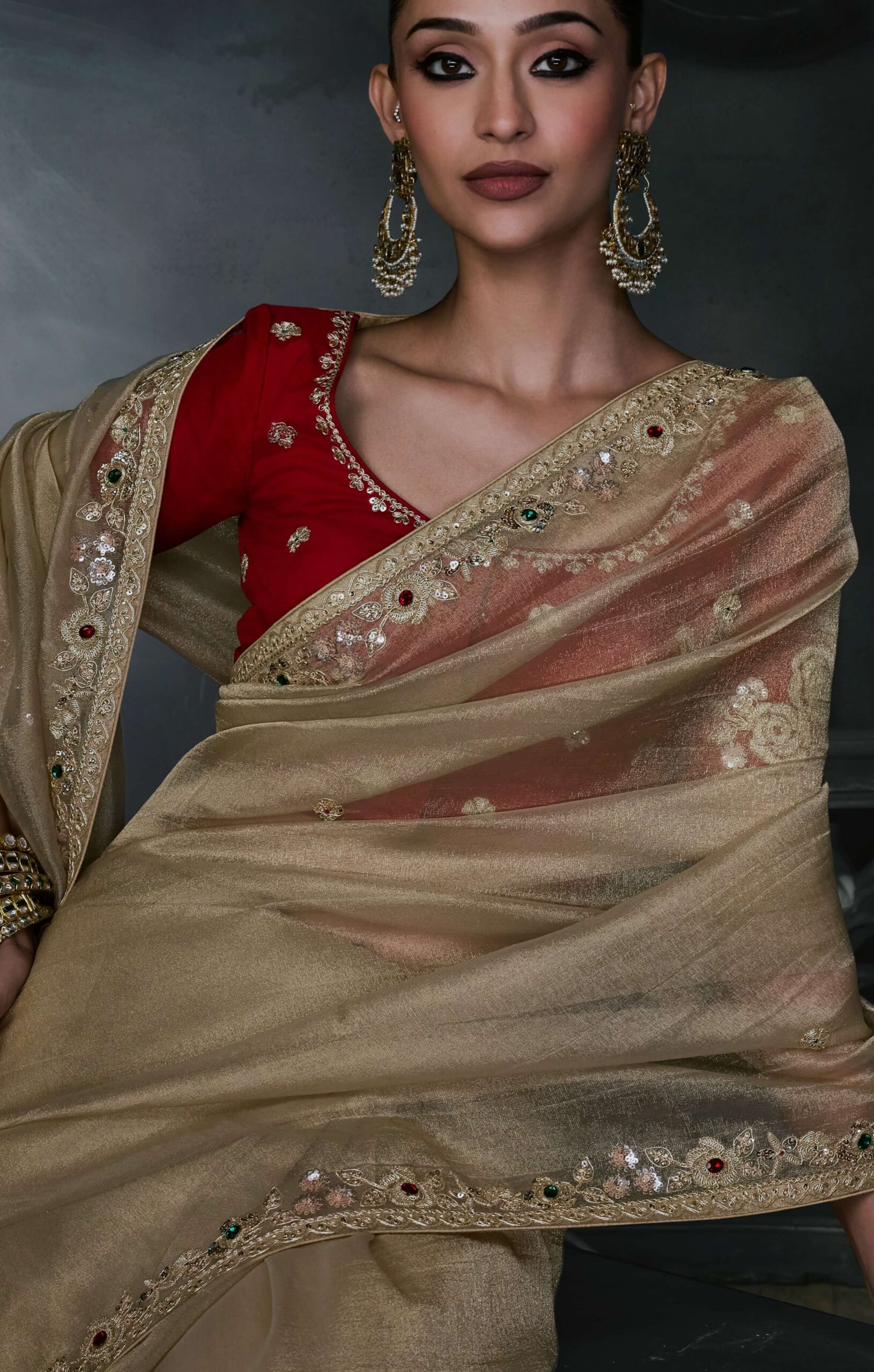 Designer Party Wear Saree for Wedding Contrast Blouse Saree