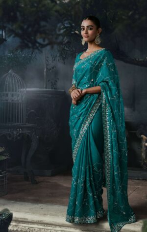 Designer Party Wear Saree for Wedding Teal Green Saree
