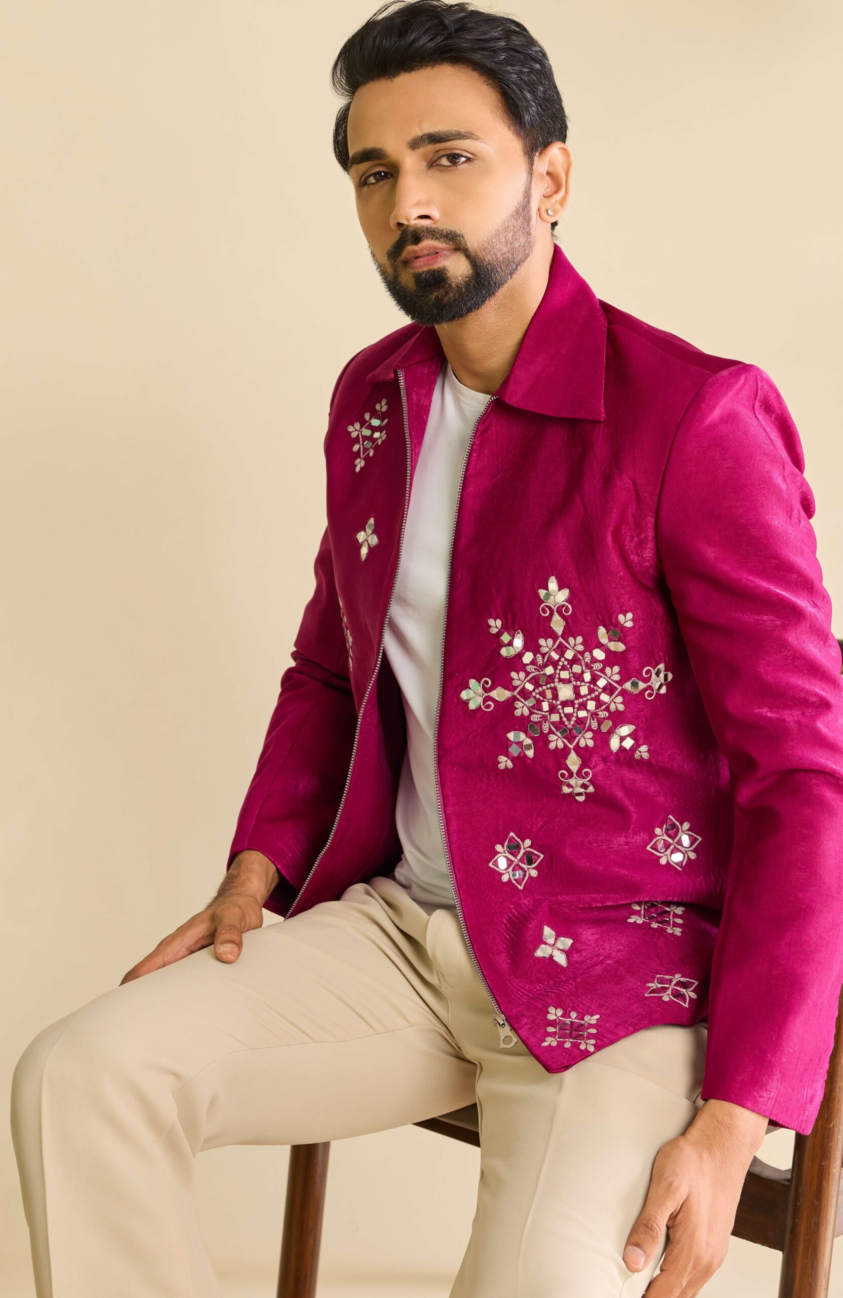 Designer Pink Reception Wear Jacket Set