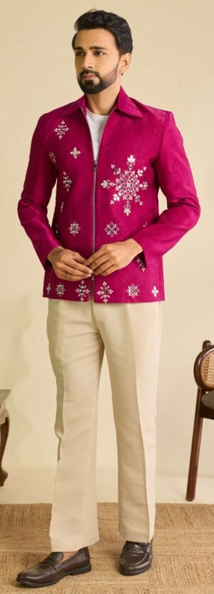 Designer Pink Wedding Jacket Set for Men Reception Wear