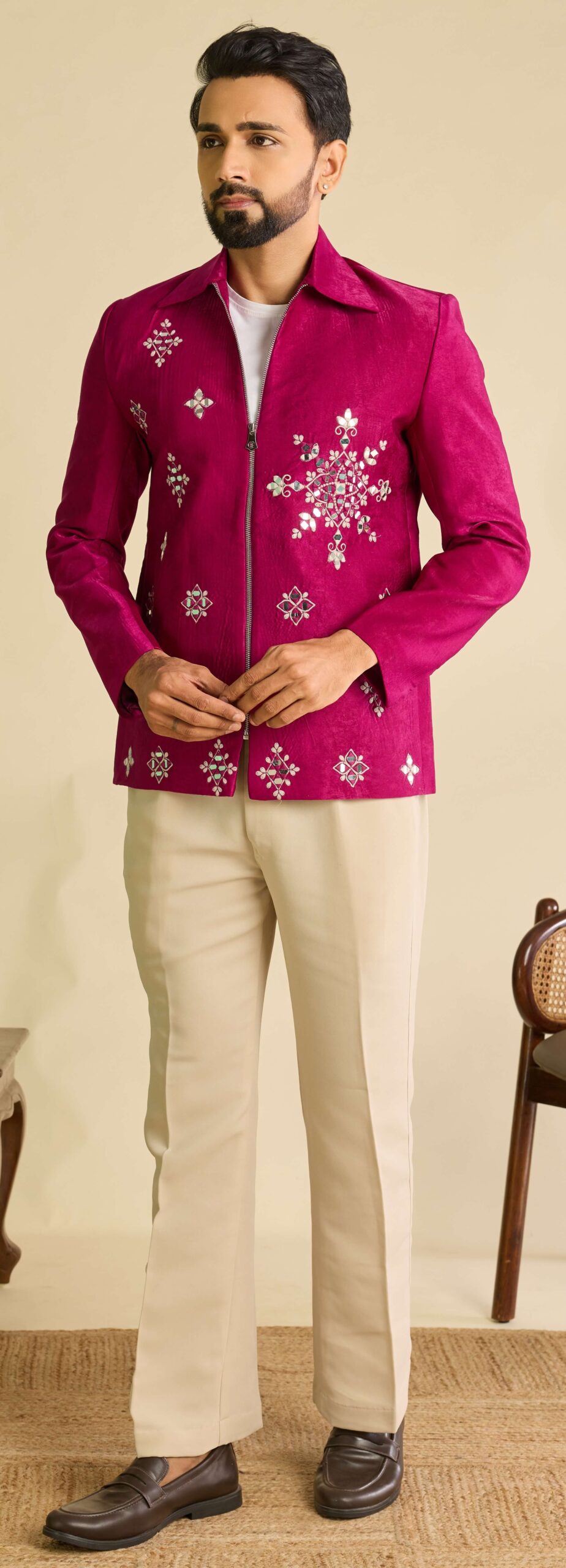 Designer Pink Wedding Jacket Set for Men Reception Wear