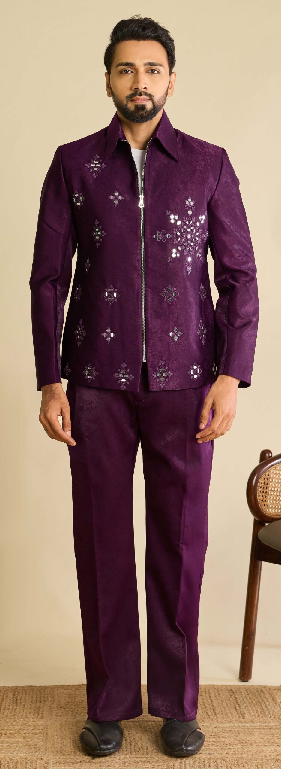 Designer Wine Reception Jacket Set for Men