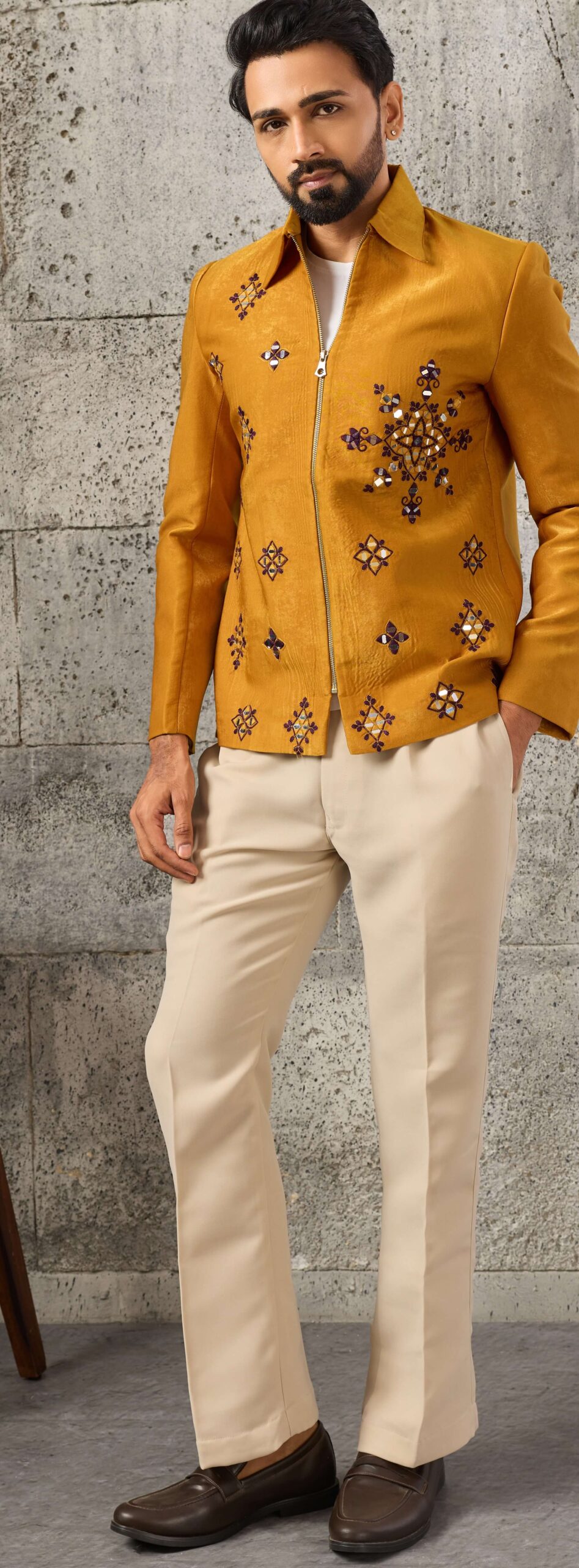 Designer Yellow Wedding Jacket Set for Men Reception Wear