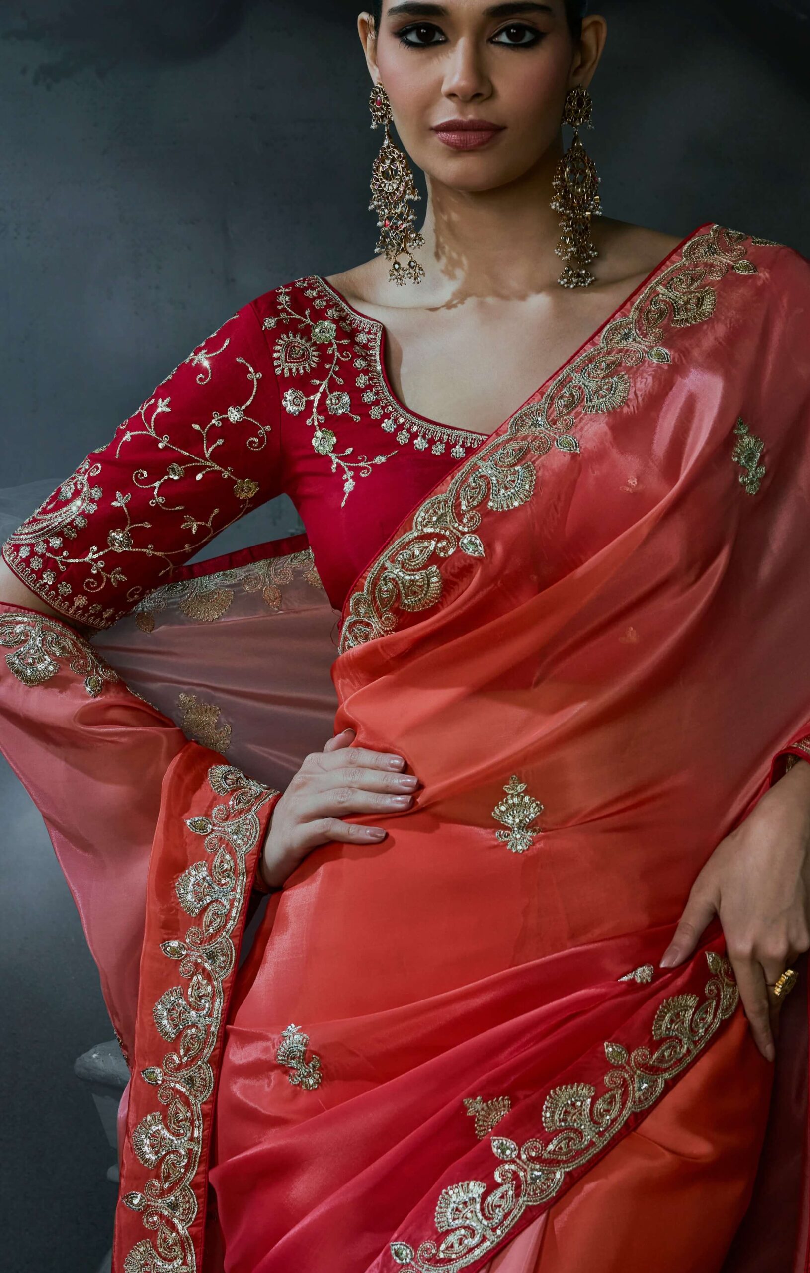 Elegant Saree for Party Reception Red Saree India