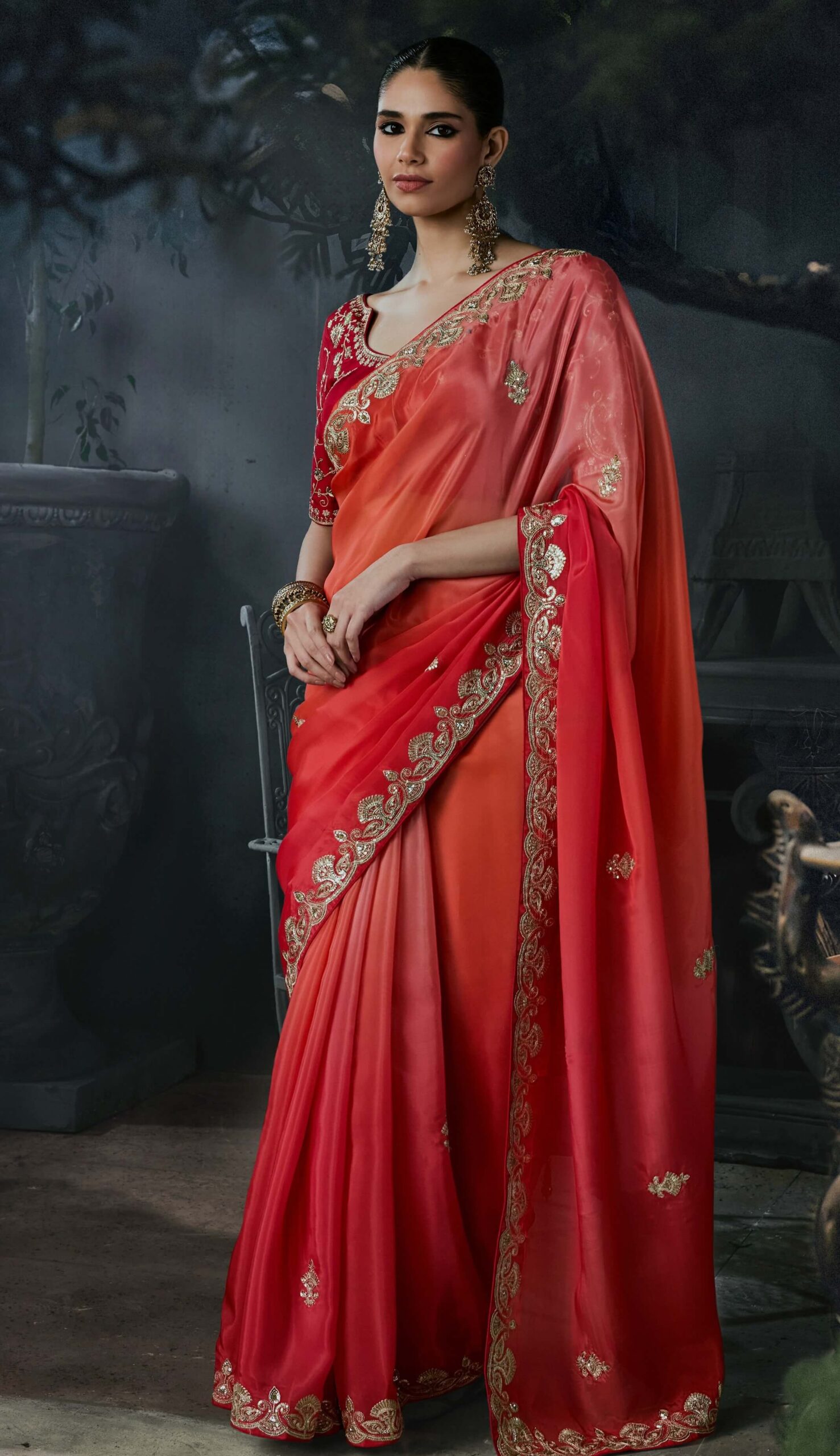 Elegant Saree for Party Reception Red Saree