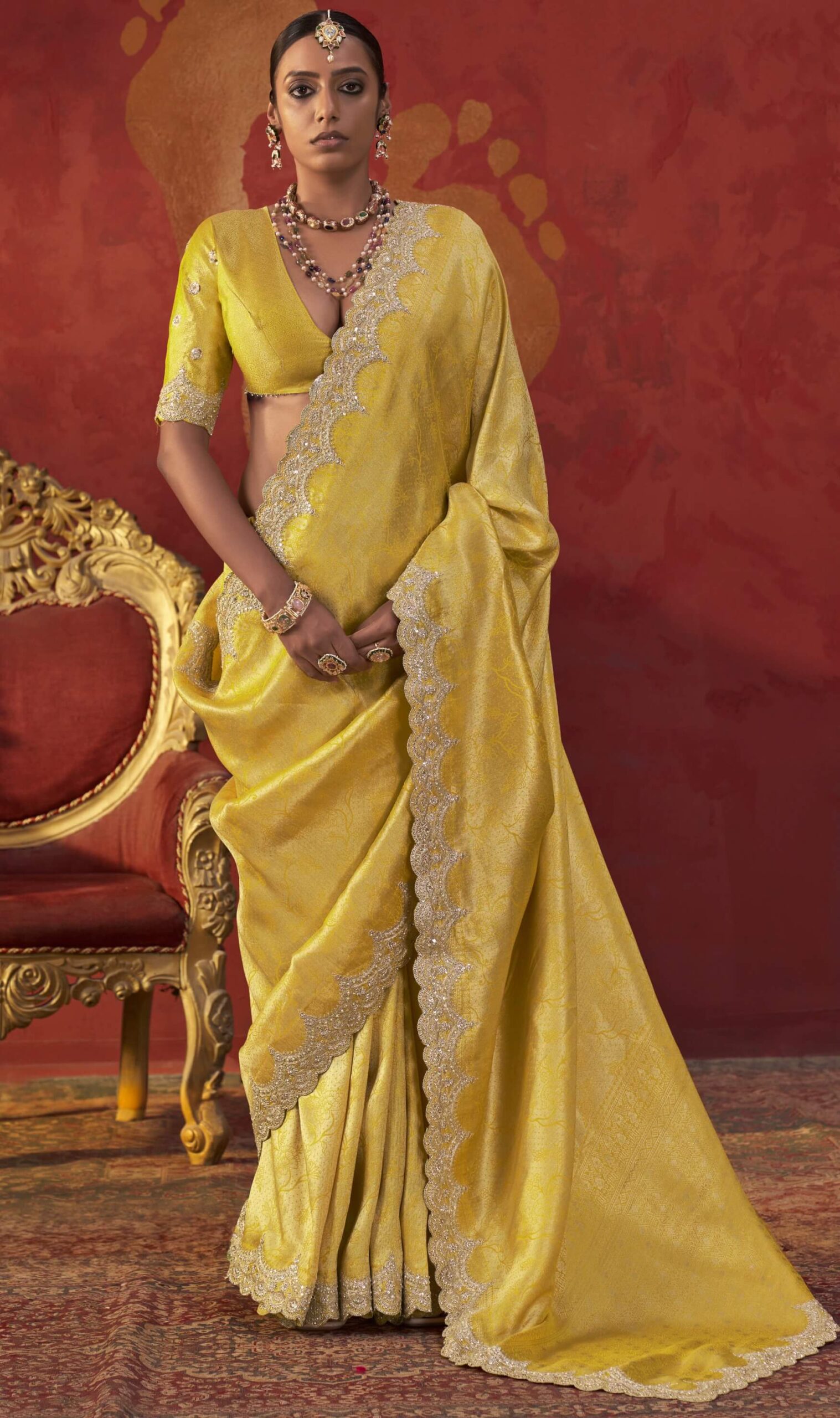 Golden Colour Marriage Saree for Wedding