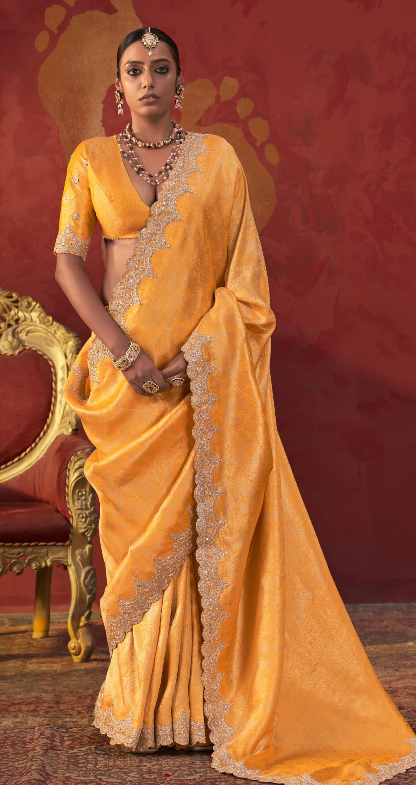 Golden Colour Wedding Silk Sarees Online India