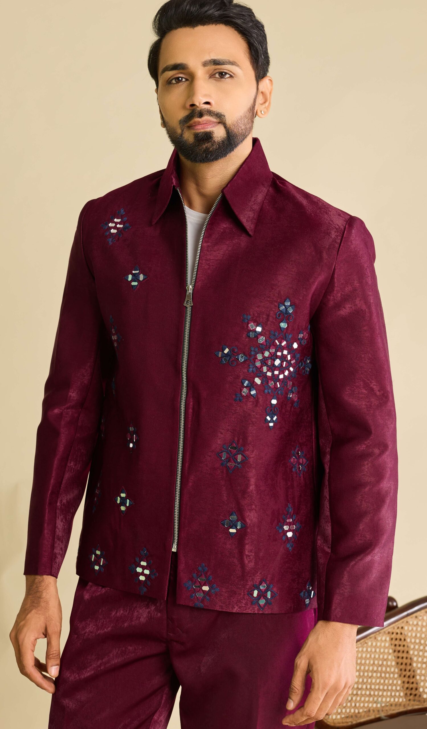 Luxury Maroon Indo Western Jacket Set for Men