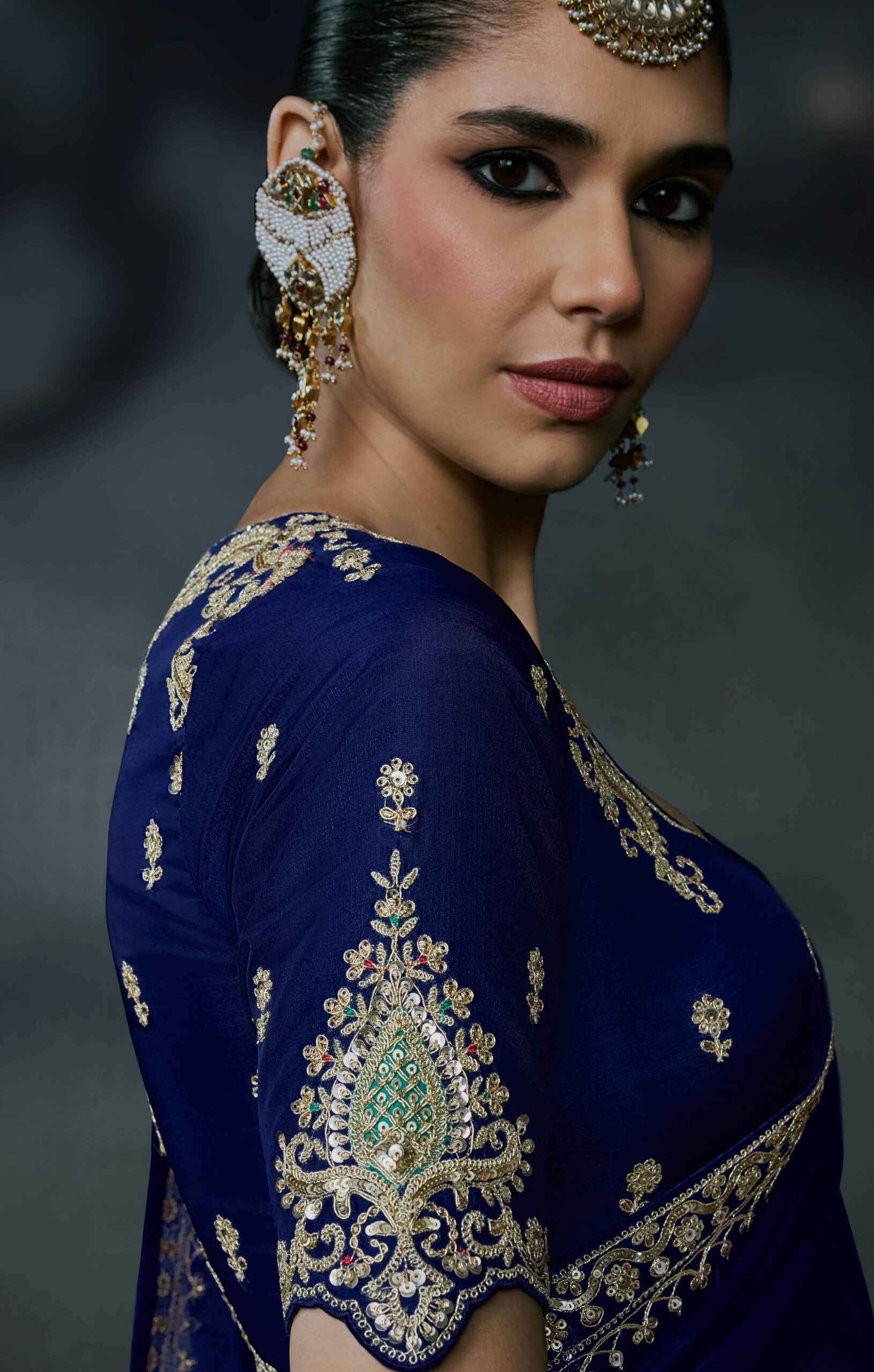 Navy Blue Saree Party Wear Designer Saree Matching Blouse