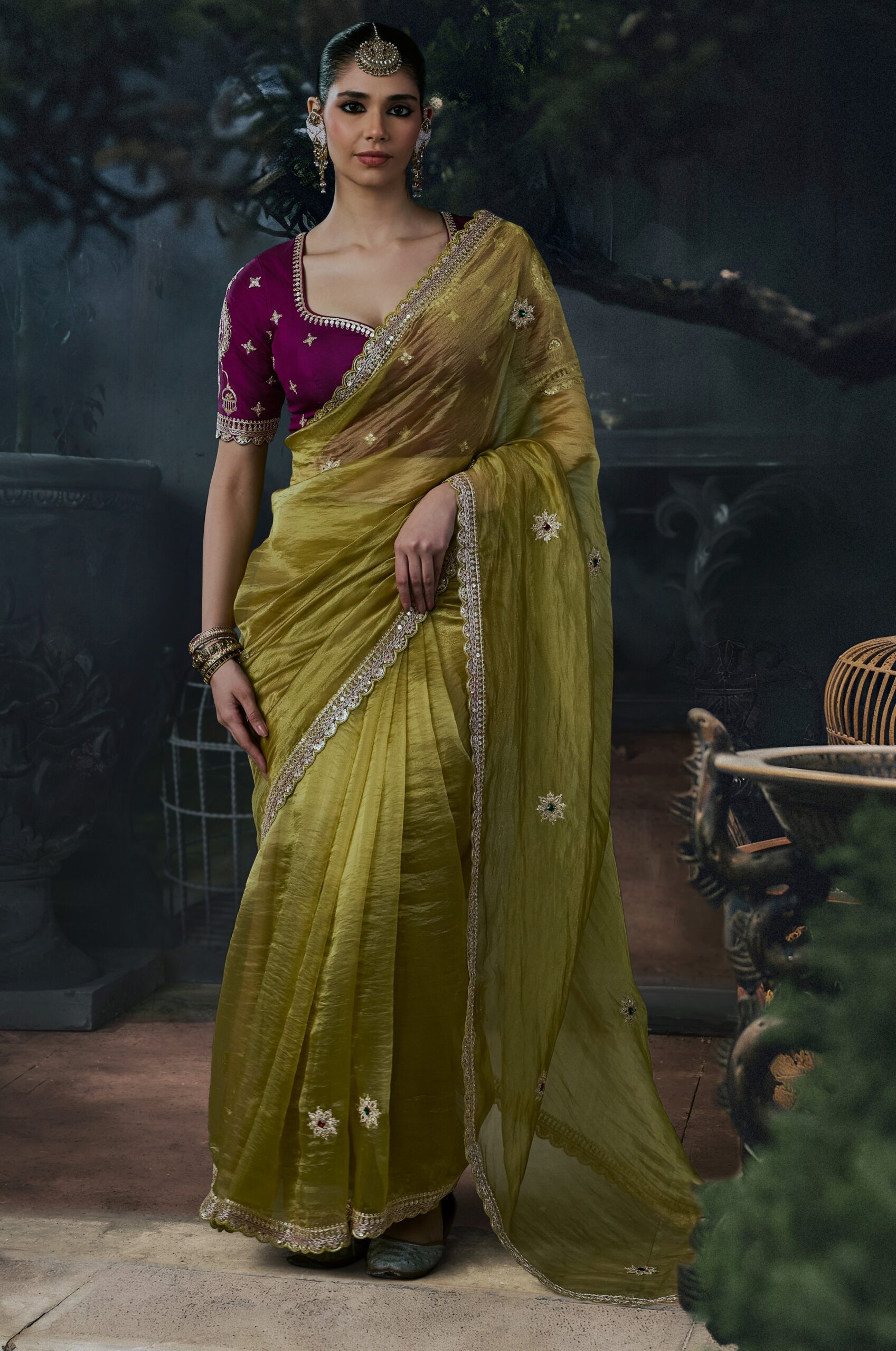 Party Wear Olive Colour Designer Saree