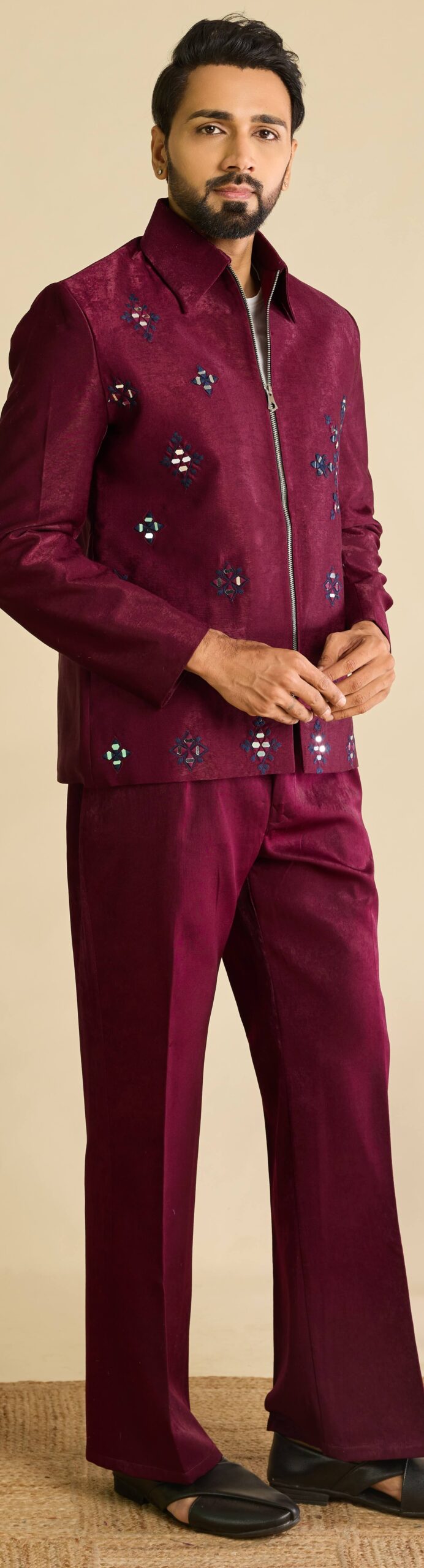 Premium Maroon Ethnic Jacket Set for Wedding