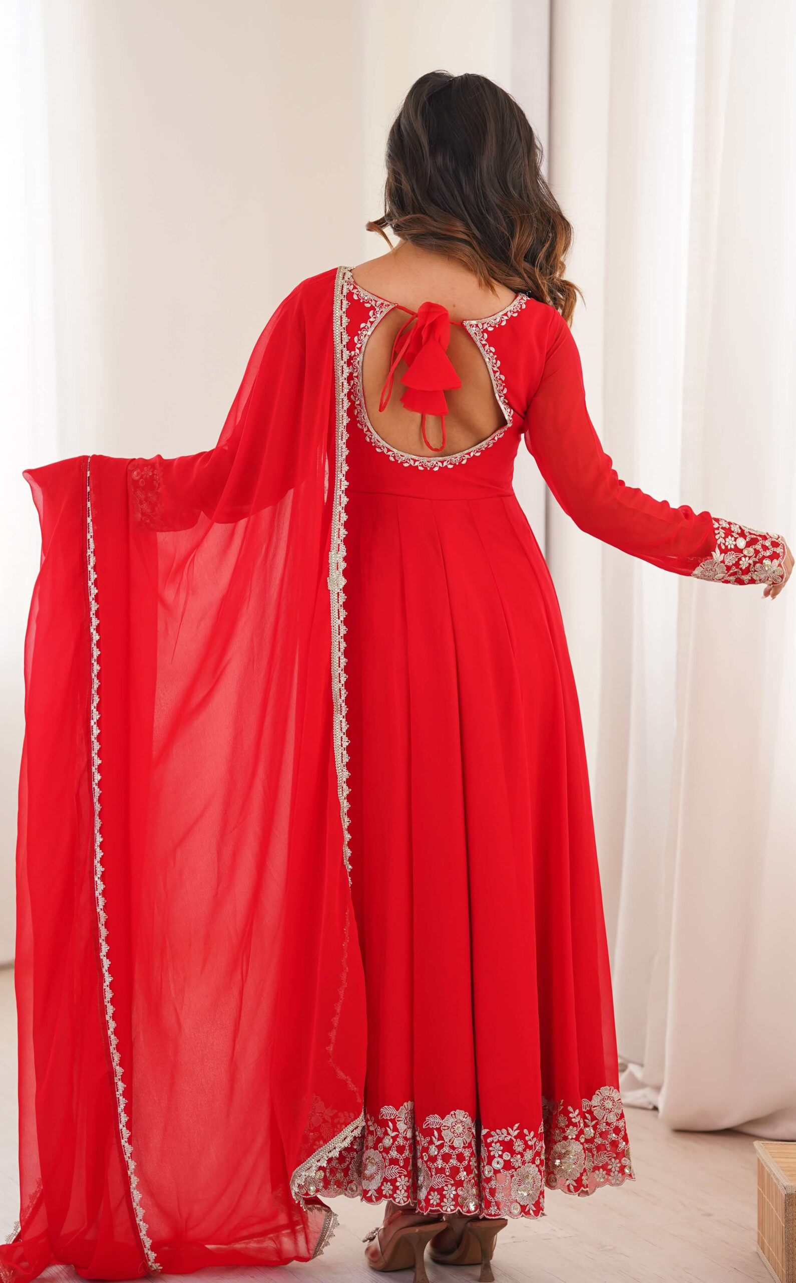 Red Anarkali Suit Party Wear Embroidered Suit